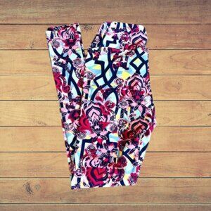 LuLaRoe Blue Red Pink Yellow Black Design Lightweight Leggings Pants Women's OS